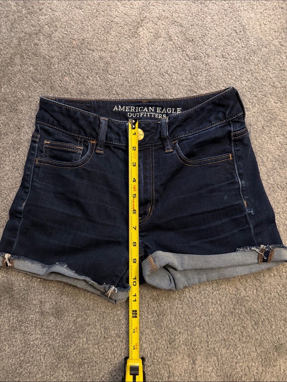 American Eagle Outfitters Dark Blue Rolled-Hem Denim Shorts